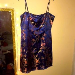 Spaghetti strap blue Chinese mini dress